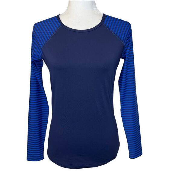 Athleta Womens Navy Fitted Rashguard Top Crewneck Long Raglan Sleeve Size Small - Picture 2 of 7
